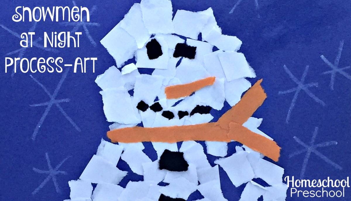 Have your kids ever noticed their snowman looks a little different in the morning? Is he a little droopy? A little lop-sided? Do they ever wonder what it is he did overnight? Read Snowmen at Night, do a little art, and let them create a story answering that very question. | homeschoolpreschool.net