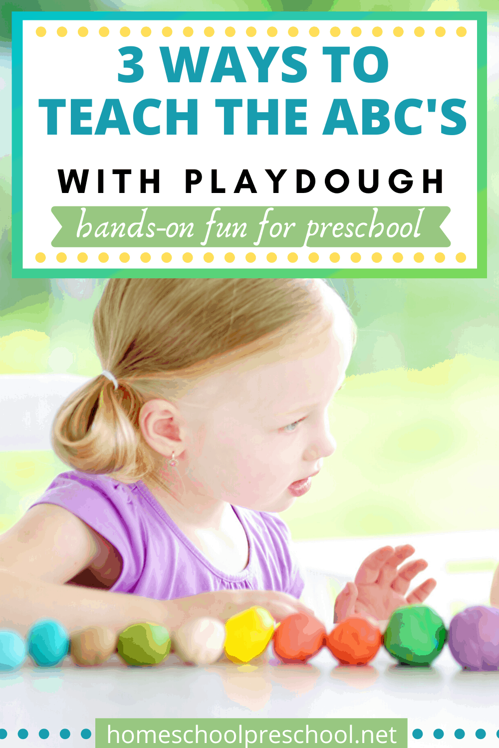 Preschoolers love to play with play dough. It's fun, it's squishy, and it's an excellent manipulative to have on hand when teaching the alphabet.