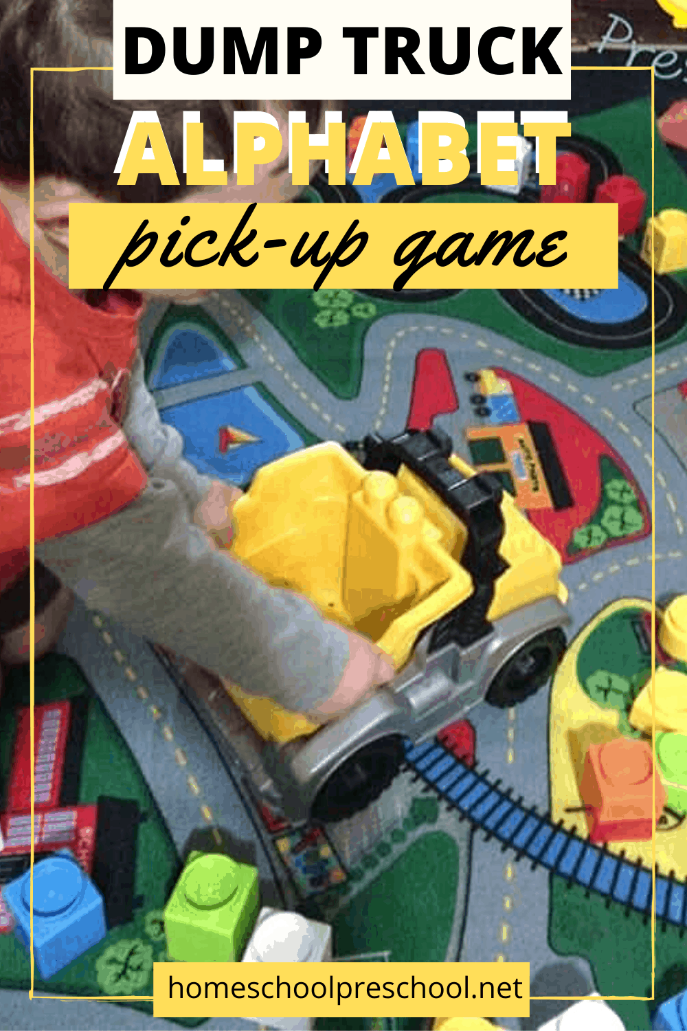 Sneak in some learning with this fun Pick Up the Alphabet dump truck game which involves trucks, movement, and letter recognition. 