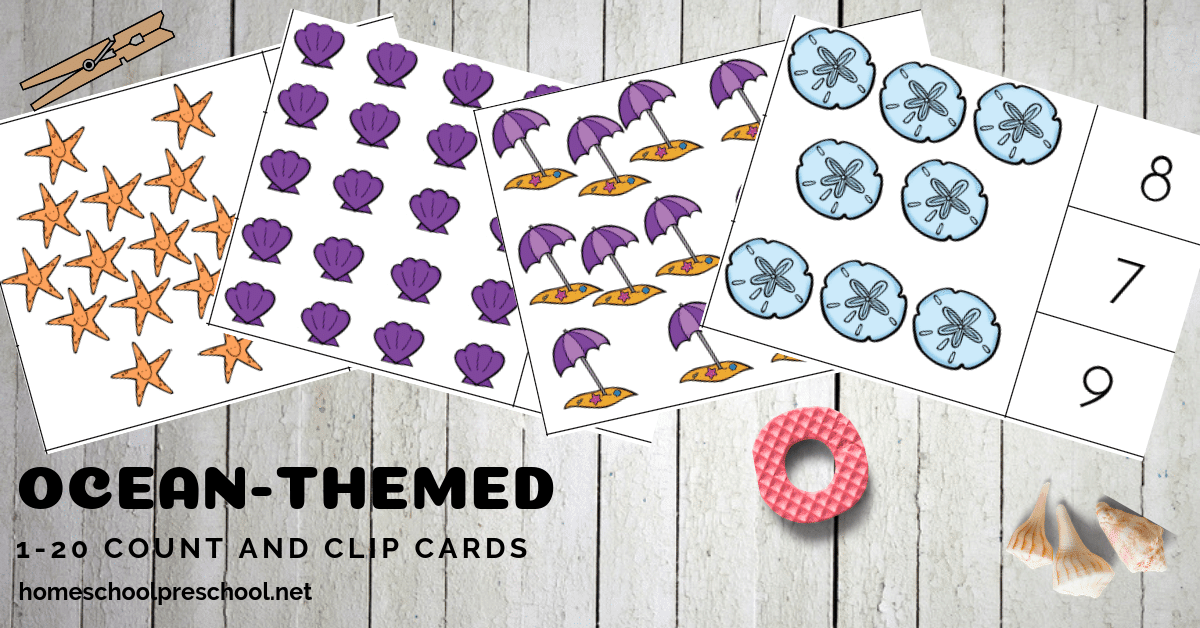 Practice counting from 1 to 20 with these ocean count and clip cards. They're perfect for counting, number recognition, and fine motor skills!