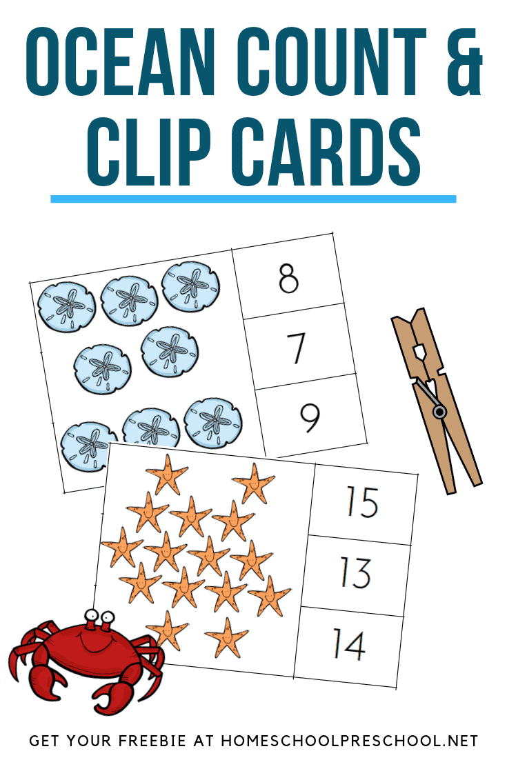 Practice counting from 1 to 20 with these ocean count and clip cards. They're perfect for counting, number recognition, and fine motor skills!