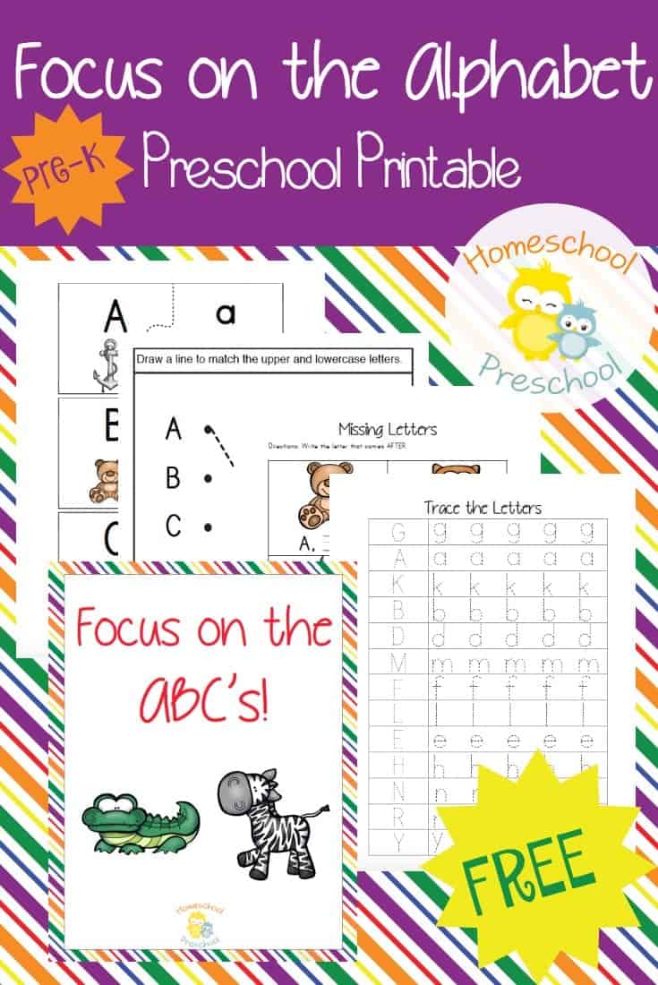Preschoolers will love focusing on the alphabet with this fun printable pack! With hands-on activities and skill builders, your little ones will learn to identify their letters, match uppercase and lowercase letters, and more! | homeschoolpreschool.net