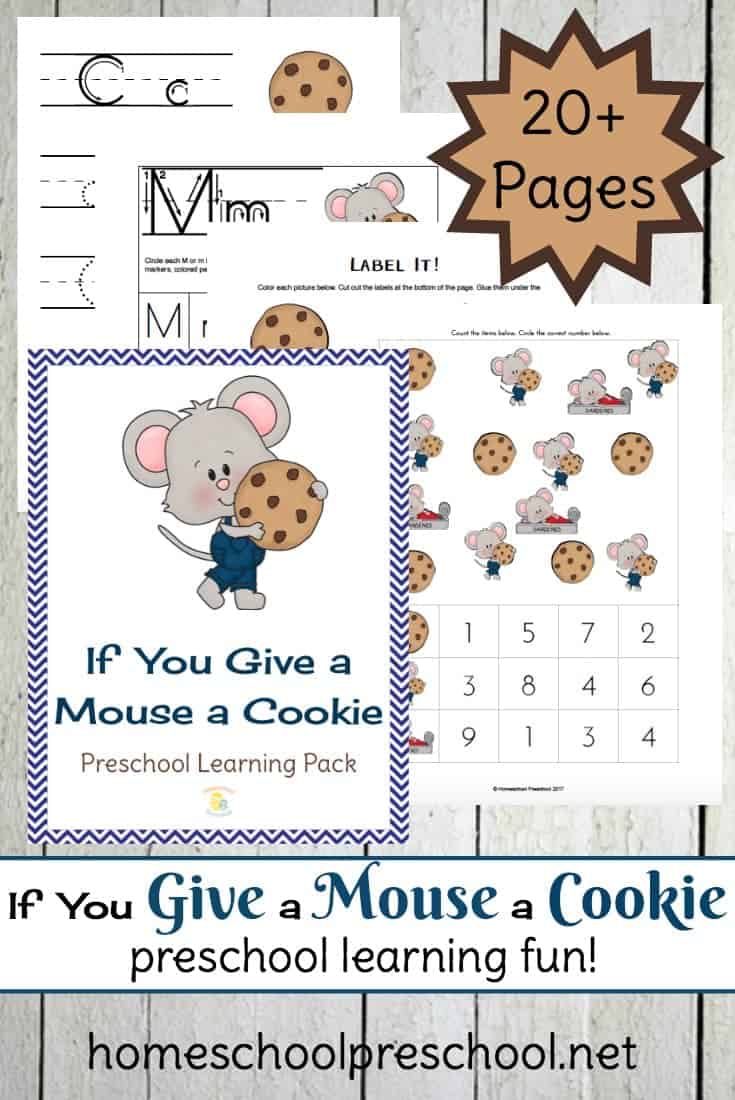 Introduce preschoolers to cause and effect in the hilarious book, If You Give a Mouse a Cookie! This 20+ page learning pack is the perfect go-along! | homeschoolpreschool.net