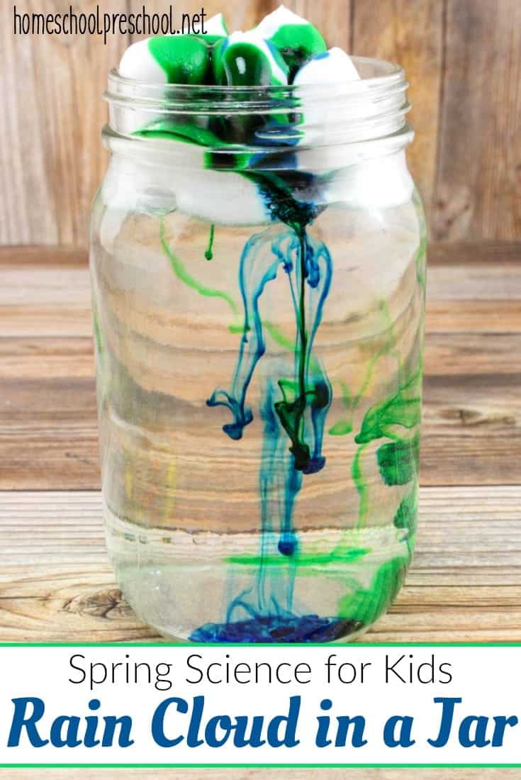 Spring Science for Kids: Make a rain cloud in a jar so kids can see up close how clouds make rain.