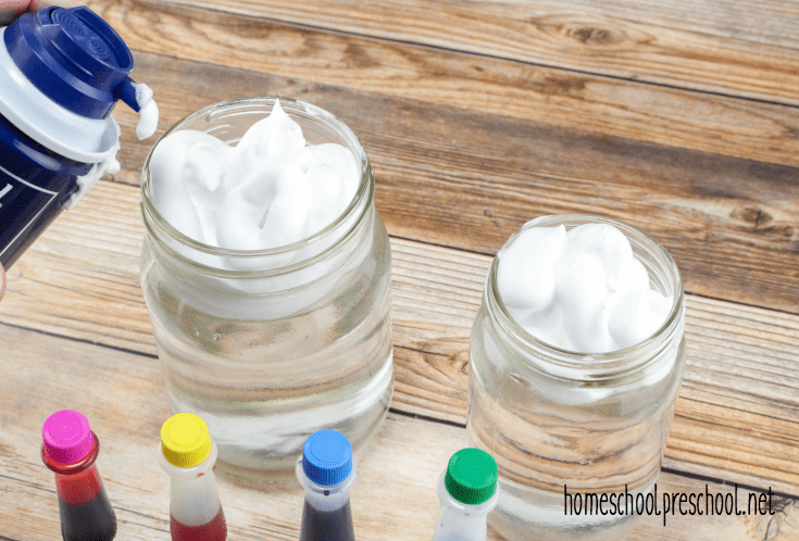 Spring Science for Kids: Make a rain cloud in a jar so kids can see up close how clouds make rain.
