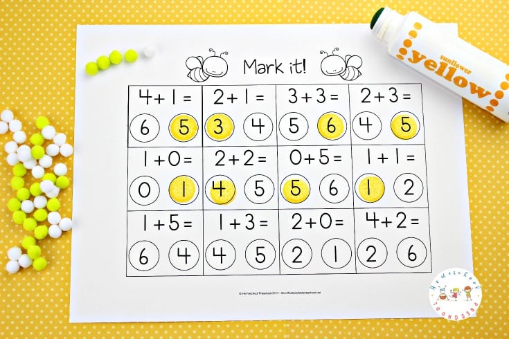 These honey bee math activities for preschoolers are perfect for your springtime homeschool lessons. Focus on counting, adding, and number identification with these printable pages.