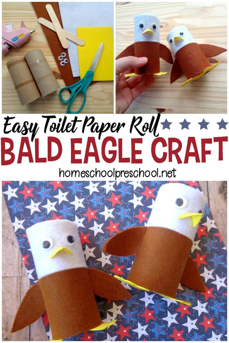 This bald eagle toilet paper roll craft combines items you likely have in your craft stash with a focus on our national bird!