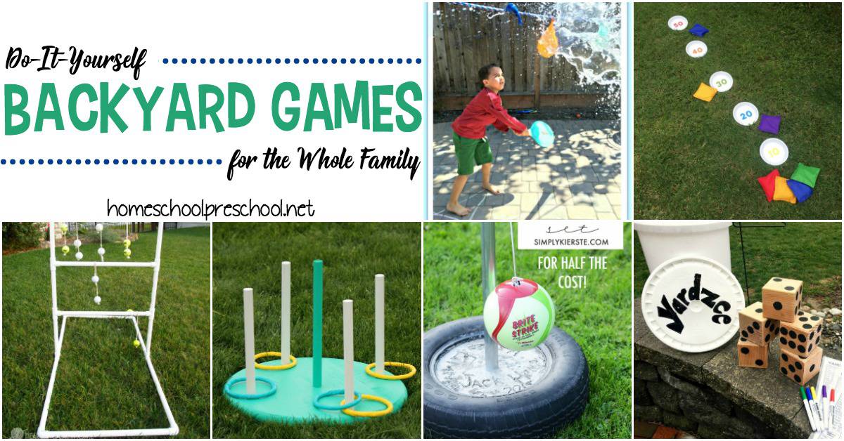 Take Family Game Night to a whole new level with these DIY backyard games the whole family can enjoy including croquet, tetherball, ring toss, and more!