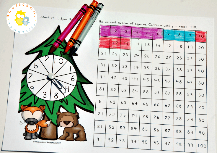 This printable forest-themed hundreds chart is a great way to get kids to practice counting to 100. It's a brand new game each time kids play!