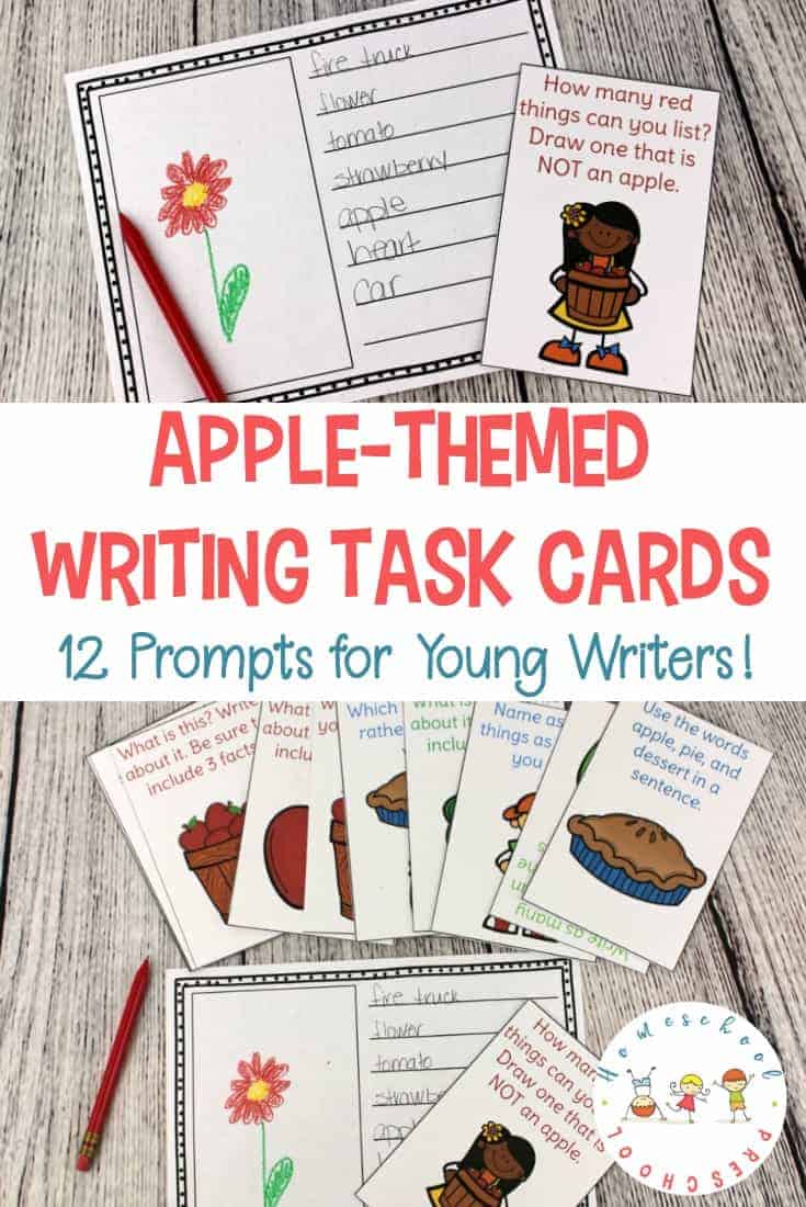 September always makes me think of apples. If you're focusing on apples in your homeschool preschool, be sure to include these apple-themed writing task cards. 