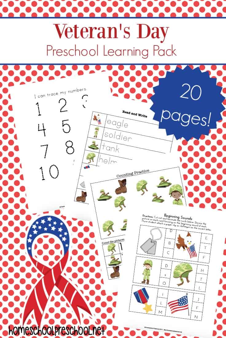 This simple Veterans Day preschool unit study is a great resource for teaching your little ones about the holiday, the history behind it, and how we can honor our veterans.