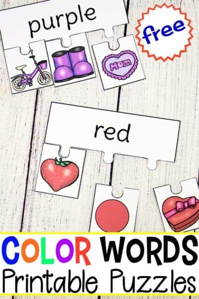 Printable Color Words Puzzles for Learning Color Words