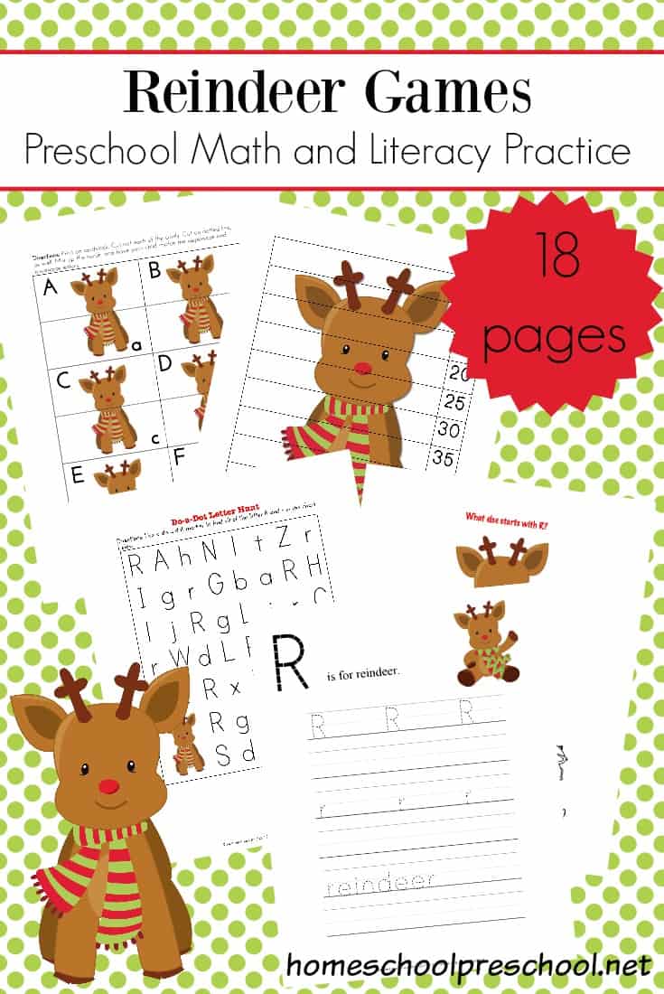 Keep preschoolers engaged this season with a fun set of preschool reindeer printable math and literacy activities. Perfect for December preschool centers!
