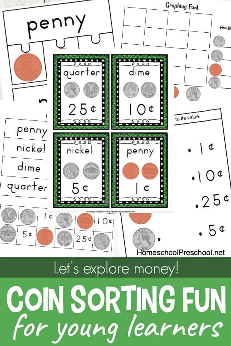 Exploring money with preschoolers is fun with these preschool coin sorting activities. Preschool math is fun when you use real money!