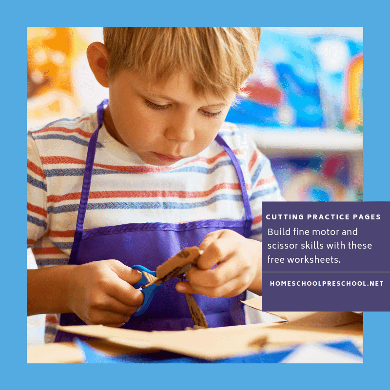 These preschool worksheets provide much-needed cutting practice for little hands. They provide an opportunity to build fine motor skills.