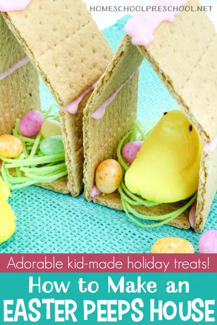 This adorable Easter Peeps Graham Cracker House is so easy to make! Kids will love helping you assemble (and eat) this sweet treat.