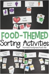 Printable Preschool Food Theme Sorting Activities