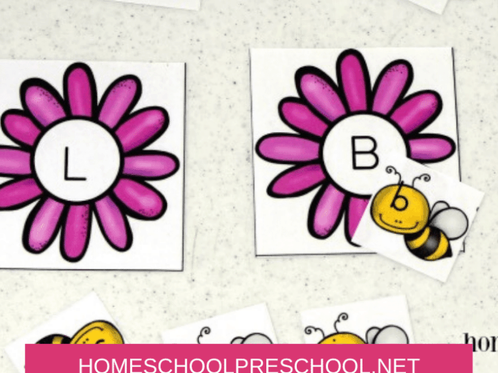 What's the buzz? This bee-themed alphabet match is just one of many letter matching games you can add to your homeschool preschool lessons this spring!