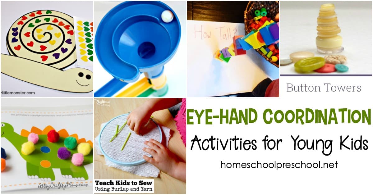 Good hand eye coordination allows kids to catch a ball, track words for reading, and tie shoelaces. These eye hand coordination activities will help your preschoolers prepare for those skills and more!
