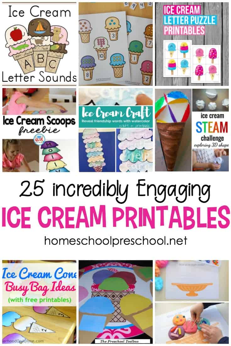 I scream! You scream! We all scream for ice cream printables! Add a cool twist to your summer homeschool preschool plans with ice cream activities for math, literacy, and more.