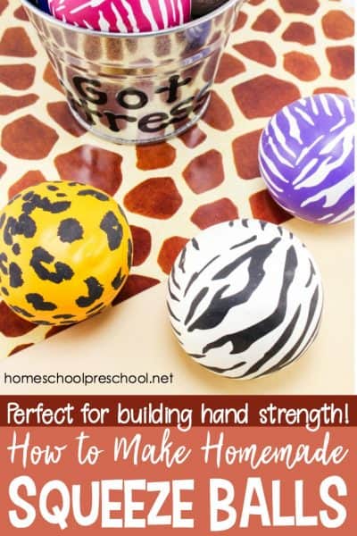 Preschoolers can poke, roll, shape, and squeeze this homemade squeeze ball for kids. It's great for building hand strength and calming fidgety kids.