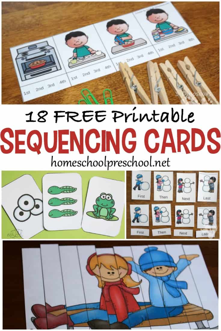Start building a strong foundation for math and reading by introducing sequencing skills to your preschoolers. These free printable sequencing cards will get you started.
