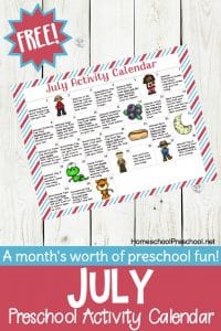Preschool Activity Calendar for July