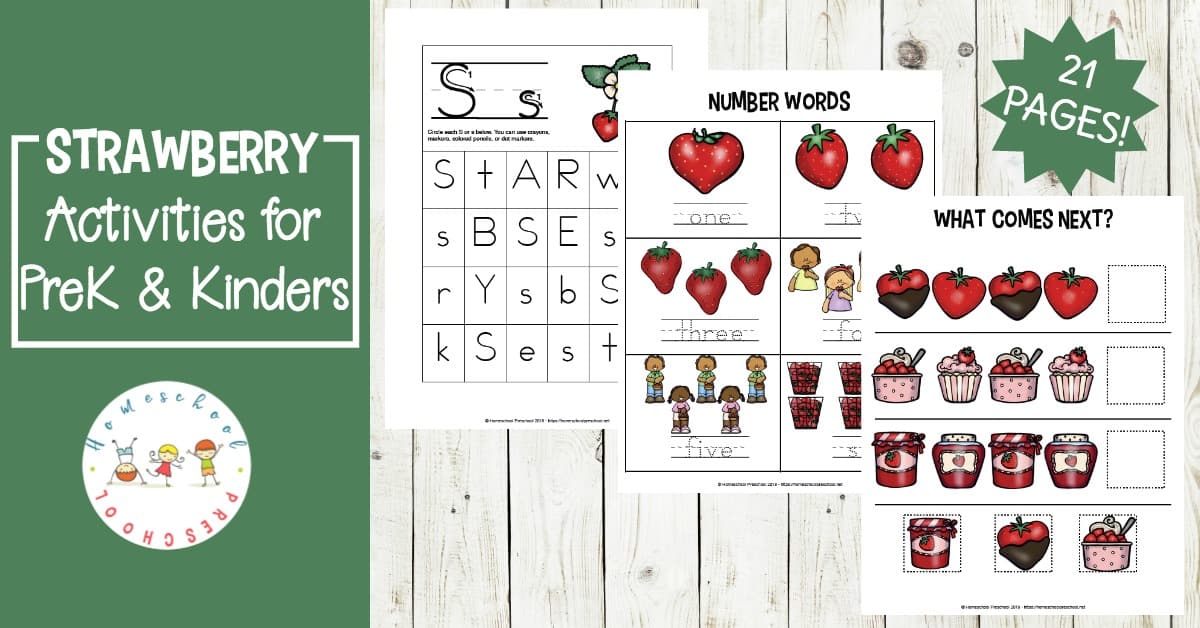 Download these FREE strawberry preschool printables. They will help preschoolers practice shapes, ABCs, counting, and more!