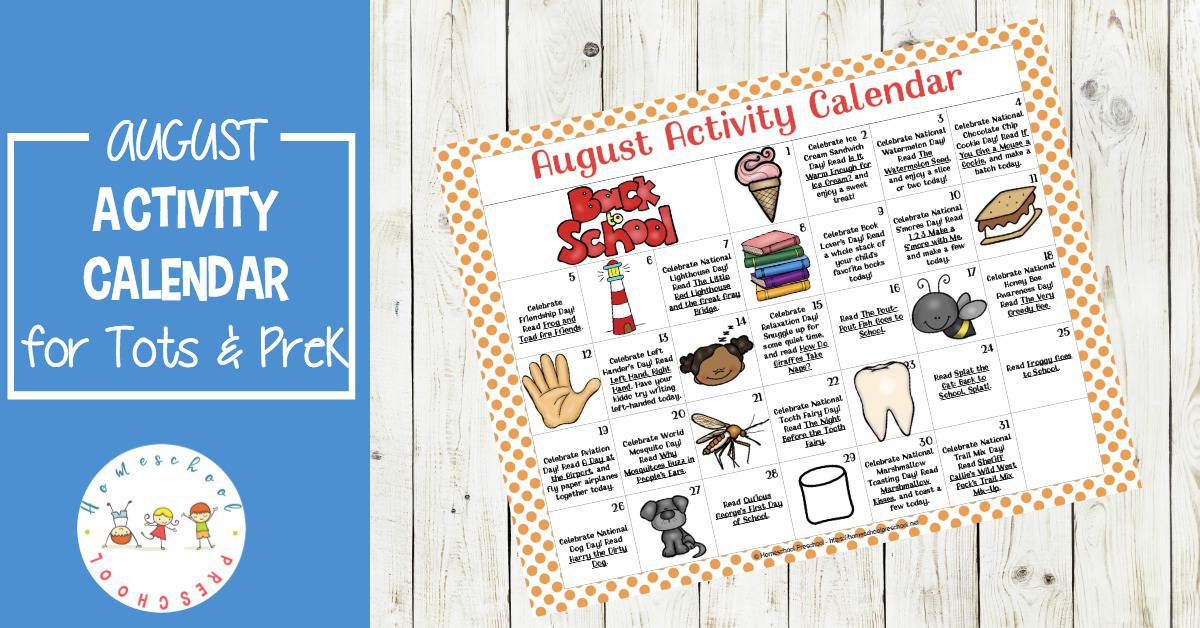 Free Printable Preschool Activity Calendar for August