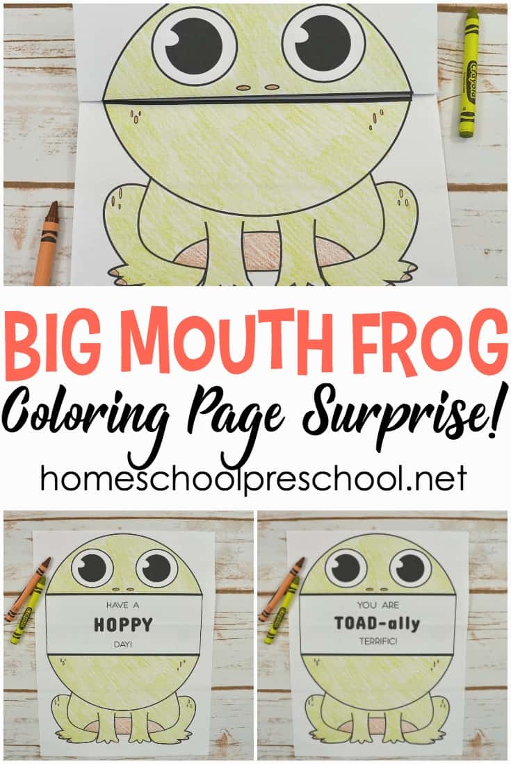 Print this big mouth frog printable coloring page for a cheap and easy activity for kids! Fold, color, and unfold for a fun surprise!
