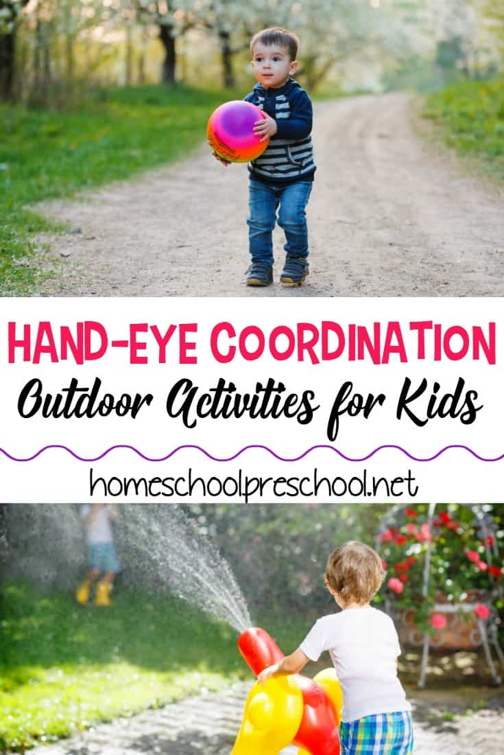 Use these outdoor hand eye coordination activities to help strengthen this skill with your preschoolers. The best part is, they'll have so much fun doing them!