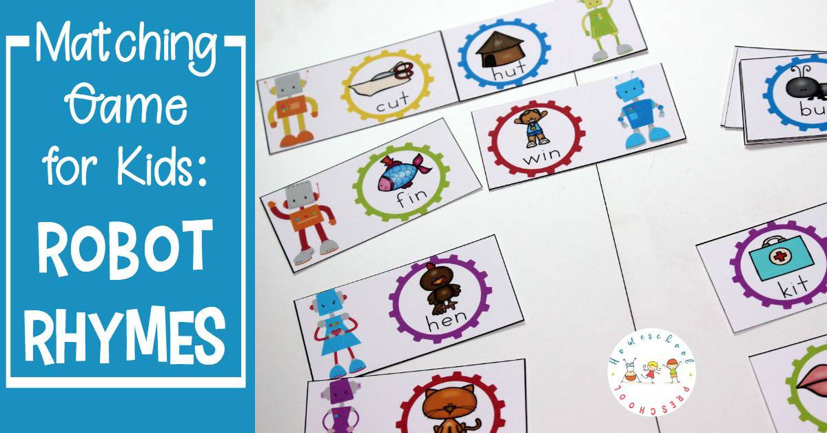 Preschool and kindergarten kiddos will enjoy matching rhymes with this free robot-themed rhyming words game for beginning readers!