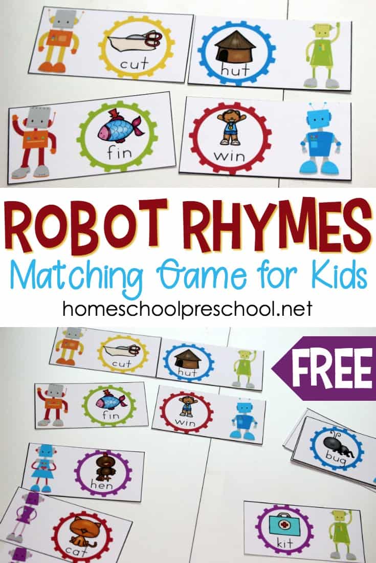 Robot Themed Rhyming Words Game for Preschoolers