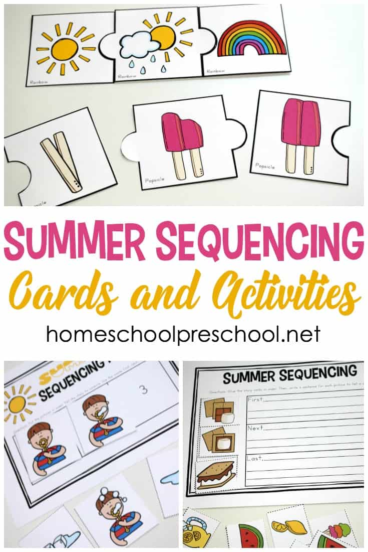 Download this set of fun summer sequencing cards that include puzzles, a sequencing mat, and story telling page for 3 step sequencing cards.