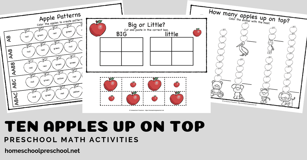 Bring the story to life when you add these Ten Apples Up on Top to your early learning math centers. Counting to ten has never been so fun!