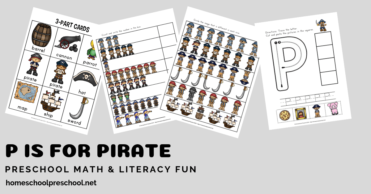 Add these printable activities to your pirate theme preschool plans. Celebrate Talk Like a Pirate Day or add them to your Letter of the Week lessons.