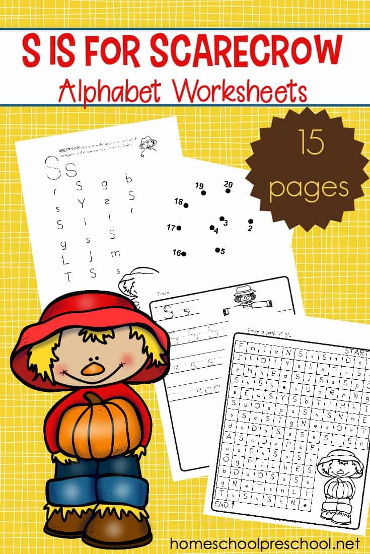 Encourage your preschoolers to practice the alphabet with this S is for Scarecrow alphabet worksheets. Perfect for your autumn literacy centers!