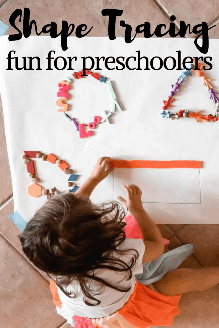 This hands-on activity not only teaches shapes for kids, but it focuses on fine and gross motor skills at the same time. Preschoolers will love it!