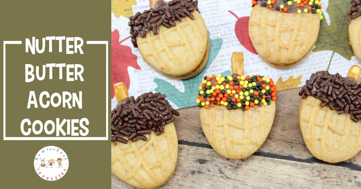 Nutter Butter acorn cookies are so easy to make! Kids can do much of the prep work on their own. These cookies are perfect for your fall preschool themes and parties.