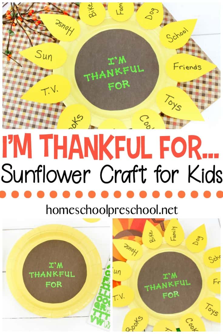 Inspire preschoolers to express gratitude this holiday season with this sunflower paper plate craft. Each petal represents something they're thankful for.