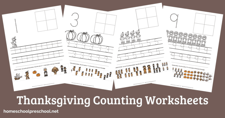 thanksgiving-counting-worksheets-735x385 Thanksgiving Printables for Preschoolers