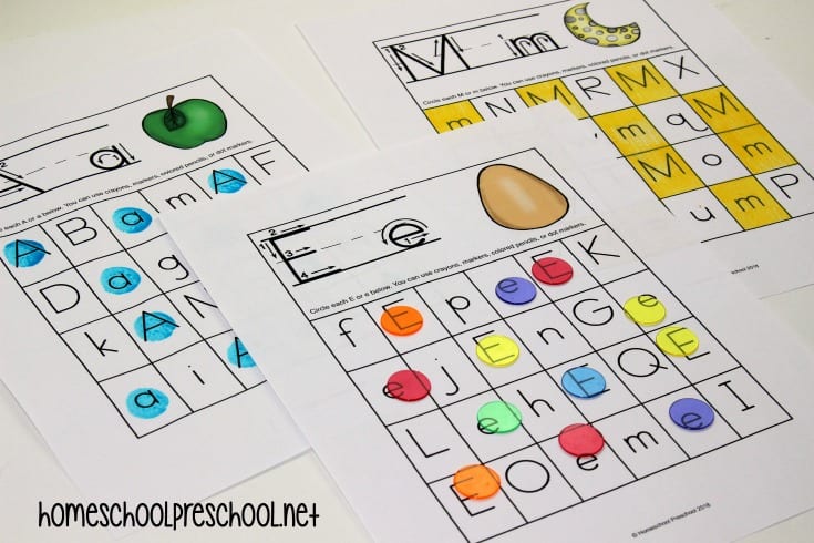 This set of free printable letter recognition worksheets will make a great addition to your alphabet activities for preschoolers. They can be used a variety of ways.