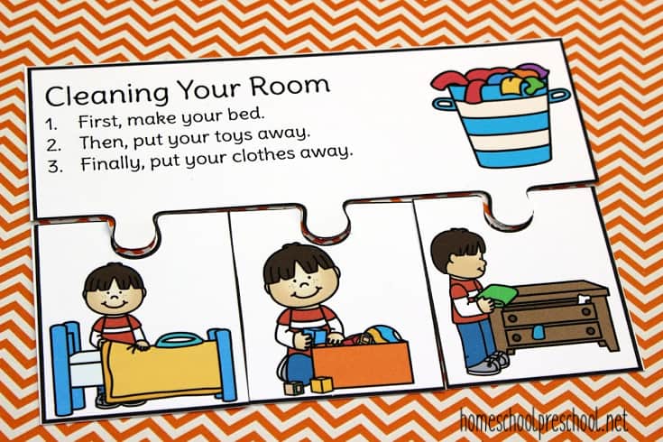 Kids can learn the order of things with these 3 step sequencing puzzles. Each puzzle features activities your preschoolers will encounter in their daily lives.
