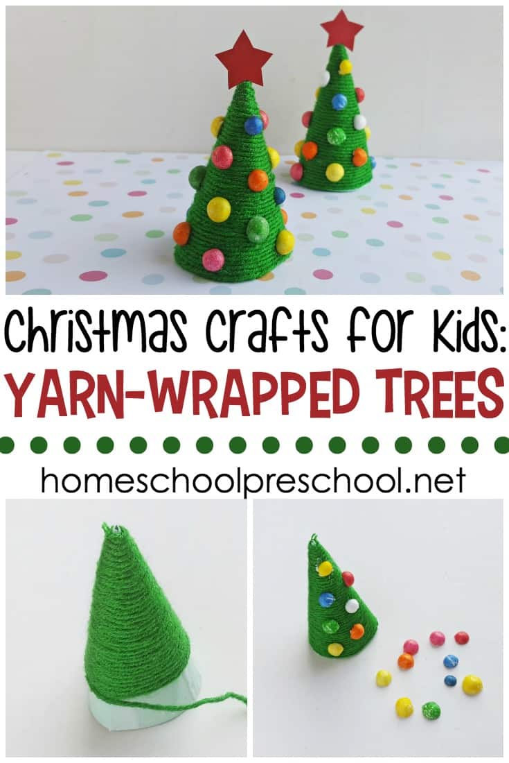 Are you looking for a fun preschool Christmas craft to do for the holidays? Let your little ones make a yarn-wrapped tree to decorate your home this season. 