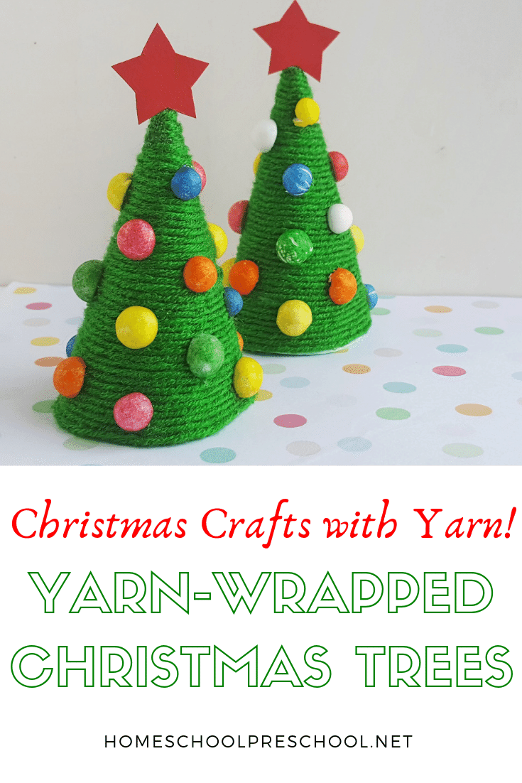 Yarn Wrapped Trees Preschool Christmas Craft