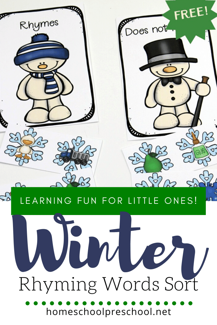 This winter, your young learners can work on rhyming words with this set of winter rhymes for preschoolers. This sorting activity is perfect for beginning readers.