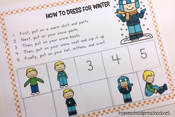This "How to Dress for Winter" sequencing for preschoolers activity pack is a great visual to help little ones practice independence as they get dressed this winter.