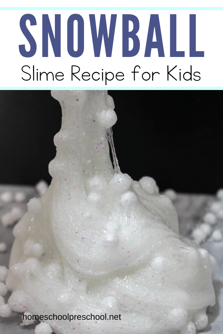 Your kids will love making this simple glittery snowball slime recipe this winter. It's a great activity to add to your winter sensory activities.