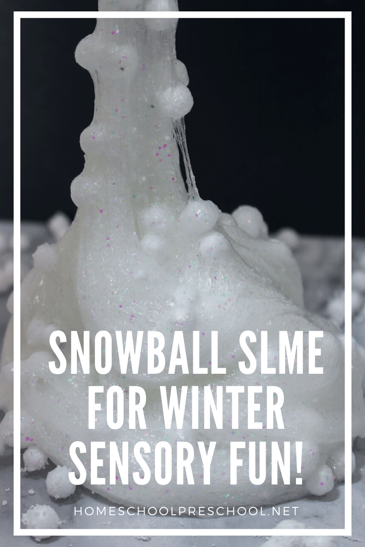 Your kids will love making this simple glittery snowball slime recipe this winter. It's a great activity to add to your winter sensory activities.