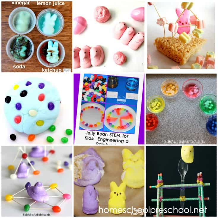 Engage your little ones with these amazing Easter candy science experiments! These activities feature Peeps, Skittles, jelly beans, and more!